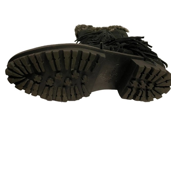 SAM EDELMAN BLACK FUR LINED BOOTS WITH FRINGE WOMENS SIZE 6 WARM AND COZY - Picture 5 of 9